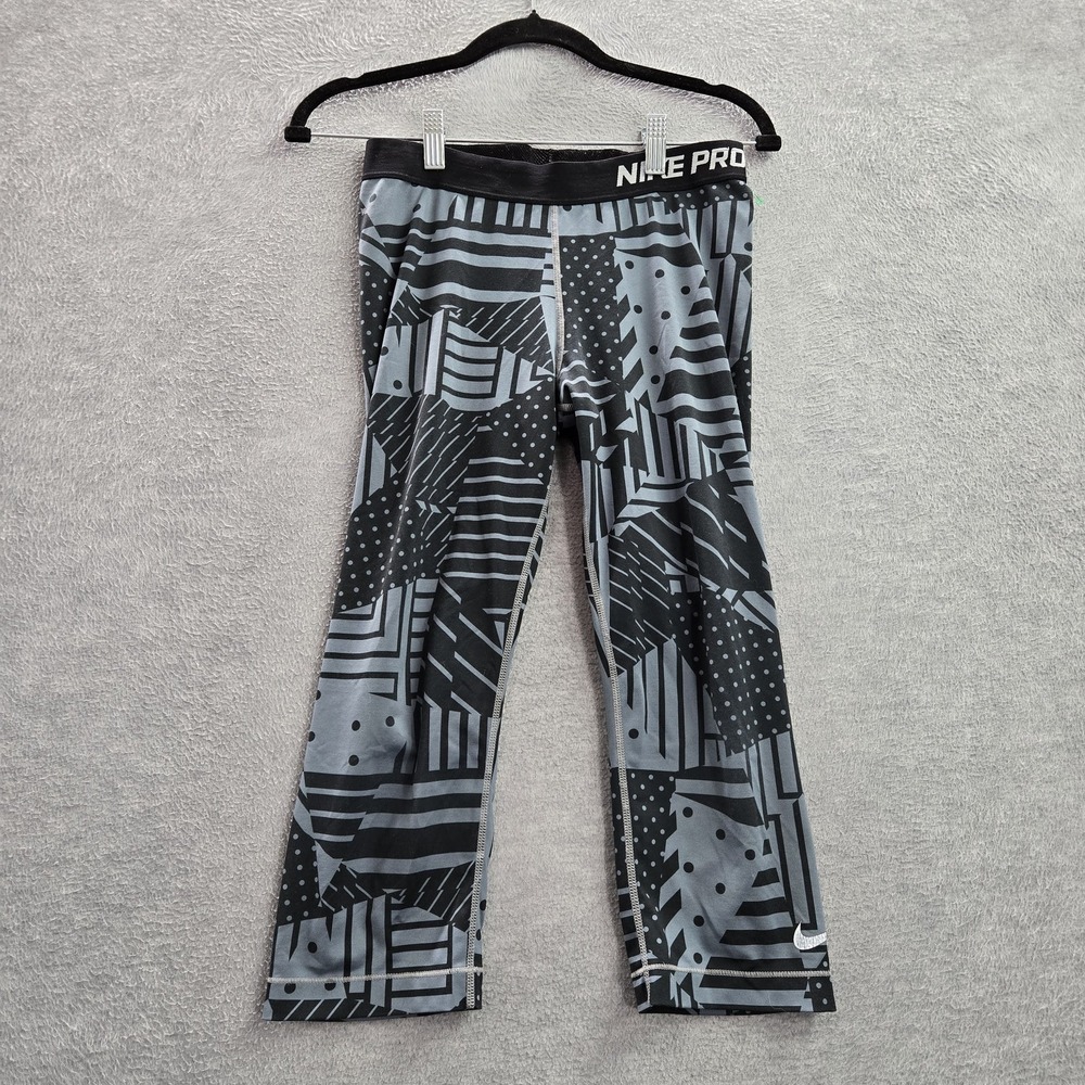Nike Pro Women Activewear Pants M Black Geometric Striped Polka Dot Leggings